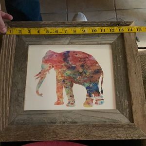 Wooden frame with watercolor elephant print